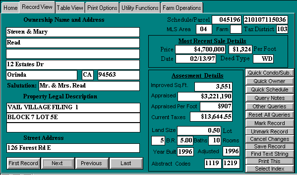 Sample Property Record